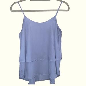 Alya sz M blue-gray silky feel layered scoop neck sleeveless cross strap blouse